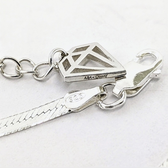 Italian Sterling Silver Reversible Herringbone Necklace with Diamond-Shaped Tag - Picture 8 of 10